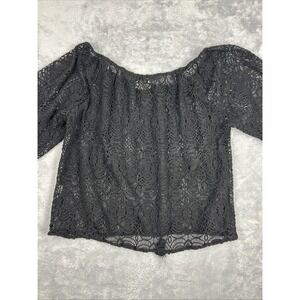 Y2K Ralph Lauren Women's Top Large RL Boho Lace Balloon Sleeve‎ Tasseled Black